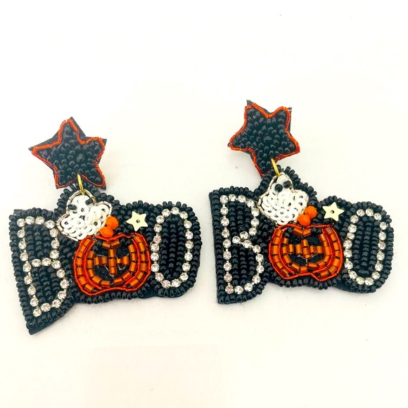 🧡🎃LAST ONE! Halloween Beaded Rhinestone Pumpkins BOO Earrings - Picture 1 of 1